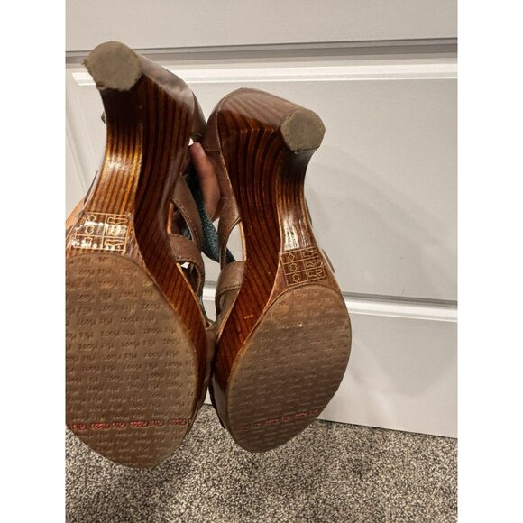 Miz Mooz Soho Retro Mary Jane Blue/Brown Leather Women’s Heel Shoes Size 7 - Picture 6 of 7